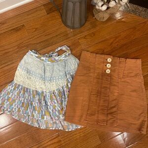 Free People Women's Blue Cream Rust Orange Mini Skirt Bundle Lot of 2